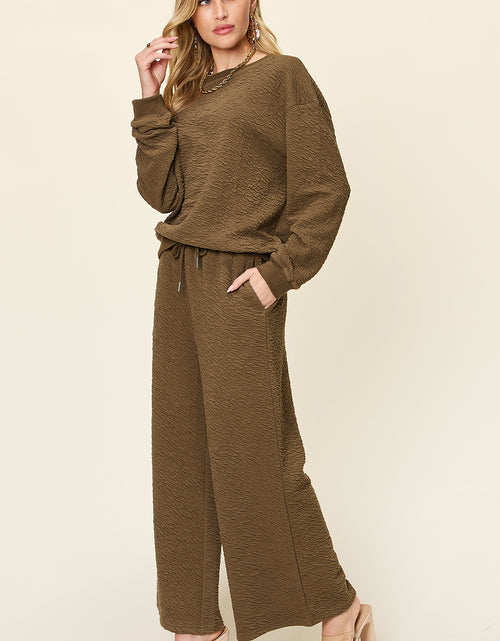 Load image into Gallery viewer, Double Take Full Size Texture Long Sleeve Top and Pants Set
