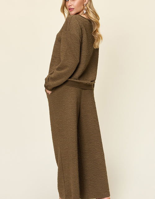 Load image into Gallery viewer, Double Take Full Size Texture Long Sleeve Top and Pants Set