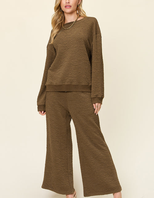 Load image into Gallery viewer, Double Take Full Size Texture Long Sleeve Top and Pants Set