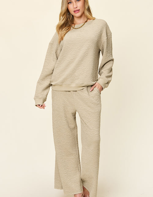 Load image into Gallery viewer, Double Take Full Size Texture Long Sleeve Top and Pants Set