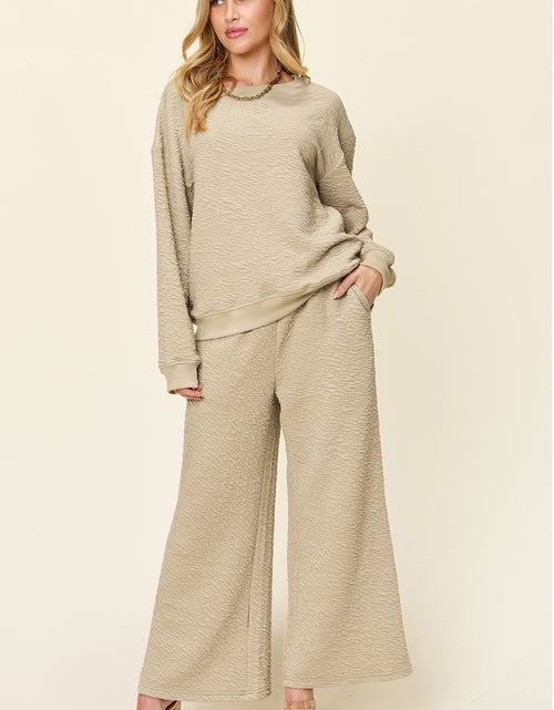 Load image into Gallery viewer, Double Take Full Size Texture Long Sleeve Top and Pants Set