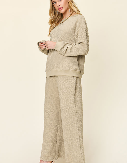 Load image into Gallery viewer, Double Take Full Size Texture Long Sleeve Top and Pants Set