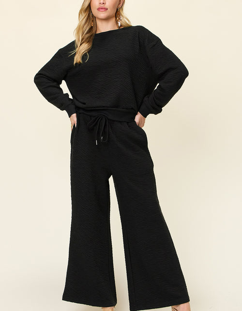 Load image into Gallery viewer, Double Take Full Size Texture Long Sleeve Top and Pants Set