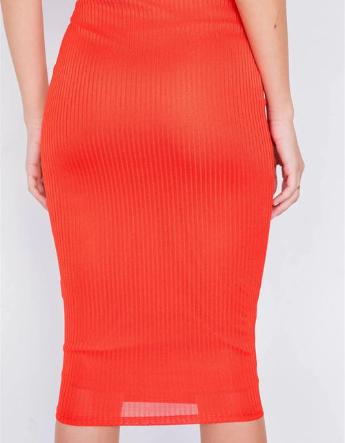 Load image into Gallery viewer, Orange Ribbed Square Neck Crop Top & Mini Bodycon Skirt Set /3-2-1