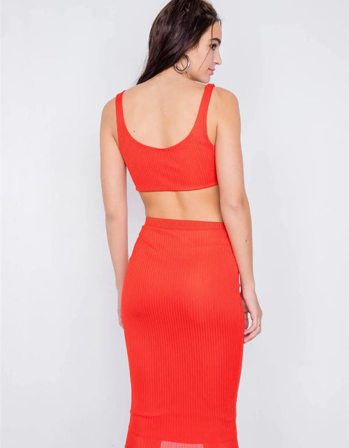 Load image into Gallery viewer, Orange Ribbed Square Neck Crop Top & Mini Bodycon Skirt Set /3-2-1