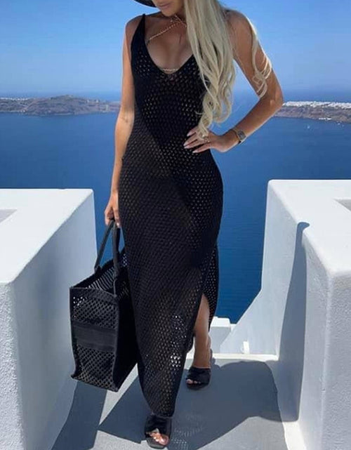 Load image into Gallery viewer, Slit Openwork V-Neck Sleeveless Cover Up