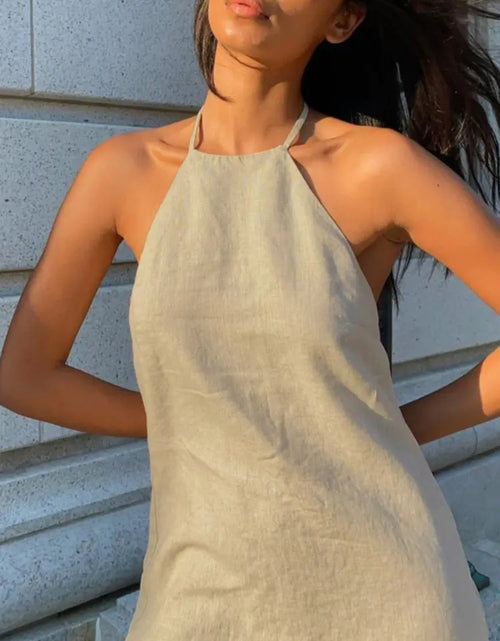 Load image into Gallery viewer, Cotton And Linen Backless Mini Halter Dress
