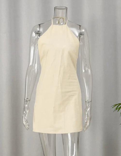 Load image into Gallery viewer, Cotton And Linen Backless Mini Halter Dress
