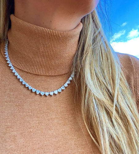5A Heart CZ Tennis Necklace