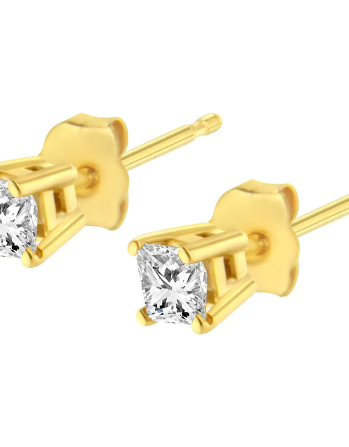 Load image into Gallery viewer, AGS Certified 14k Gold 4-Prong Set Princess-Cut Solitaire Diamond Push Back Stud Earrings (I-J Color, SI2-I1 Clarity)
