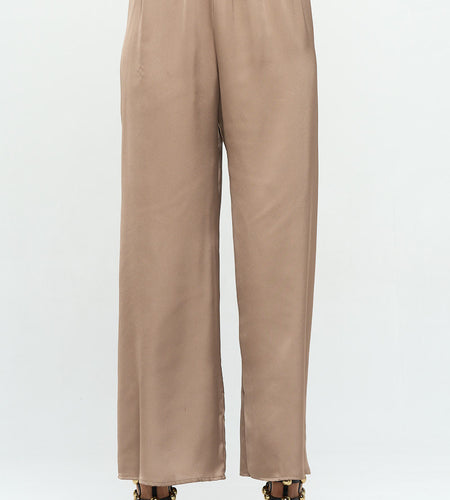 Stretch Satin Pants w/ Elastic Waist and Pockets