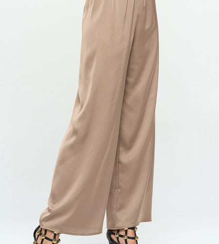 Stretch Satin Pants w/ Elastic Waist and Pockets