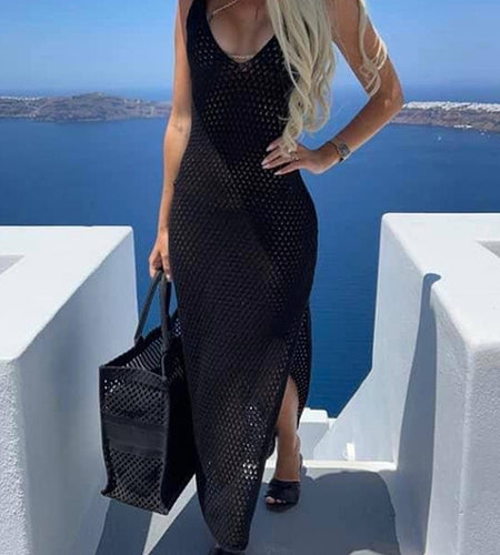 Slit Openwork V-Neck Sleeveless Cover Up