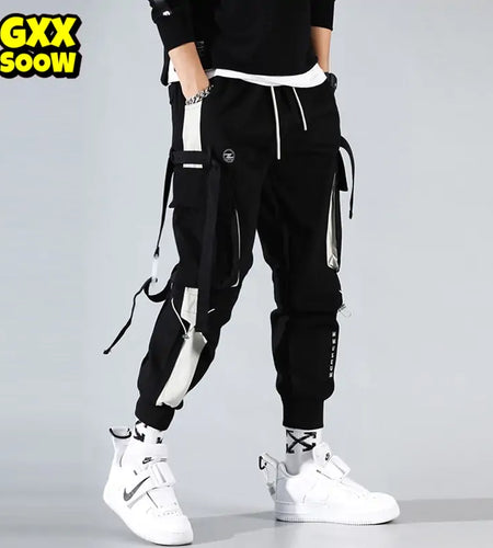 Joggers Men Ribbons Cargo Pants