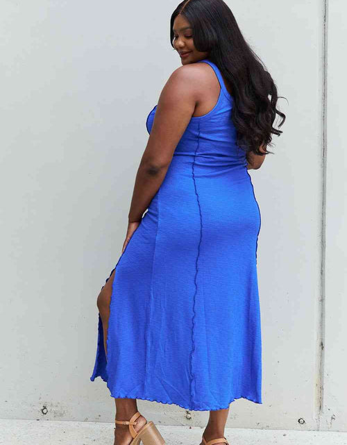Load image into Gallery viewer, Culture Code Look At Me Full Size Notch Neck Maxi Dress with Slit in Cobalt Blue
